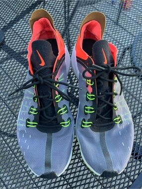Nike Grey Running Shoes with Neon Green and Orange Details